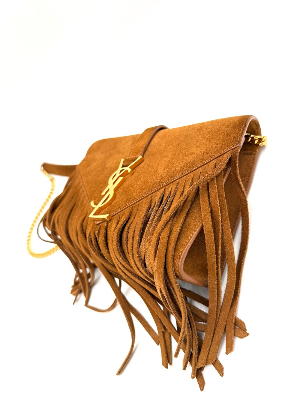 Saint Laurent YSL Tan Brown Suede Fringe Kate Bag with Gold Chain - Picture 8 of 15